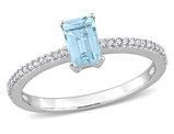 7/10 Carat (ctw) Emerald Cut Blue Topaz & Diamond Solitaire Ring in 10K White Gold